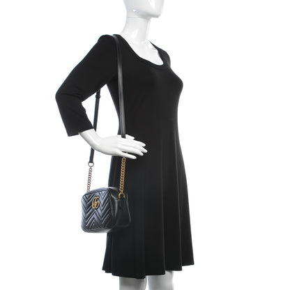 Gucci Calfskin Matelasse Small GG Marmont Chain Shoulder Bag Black 2 of 7