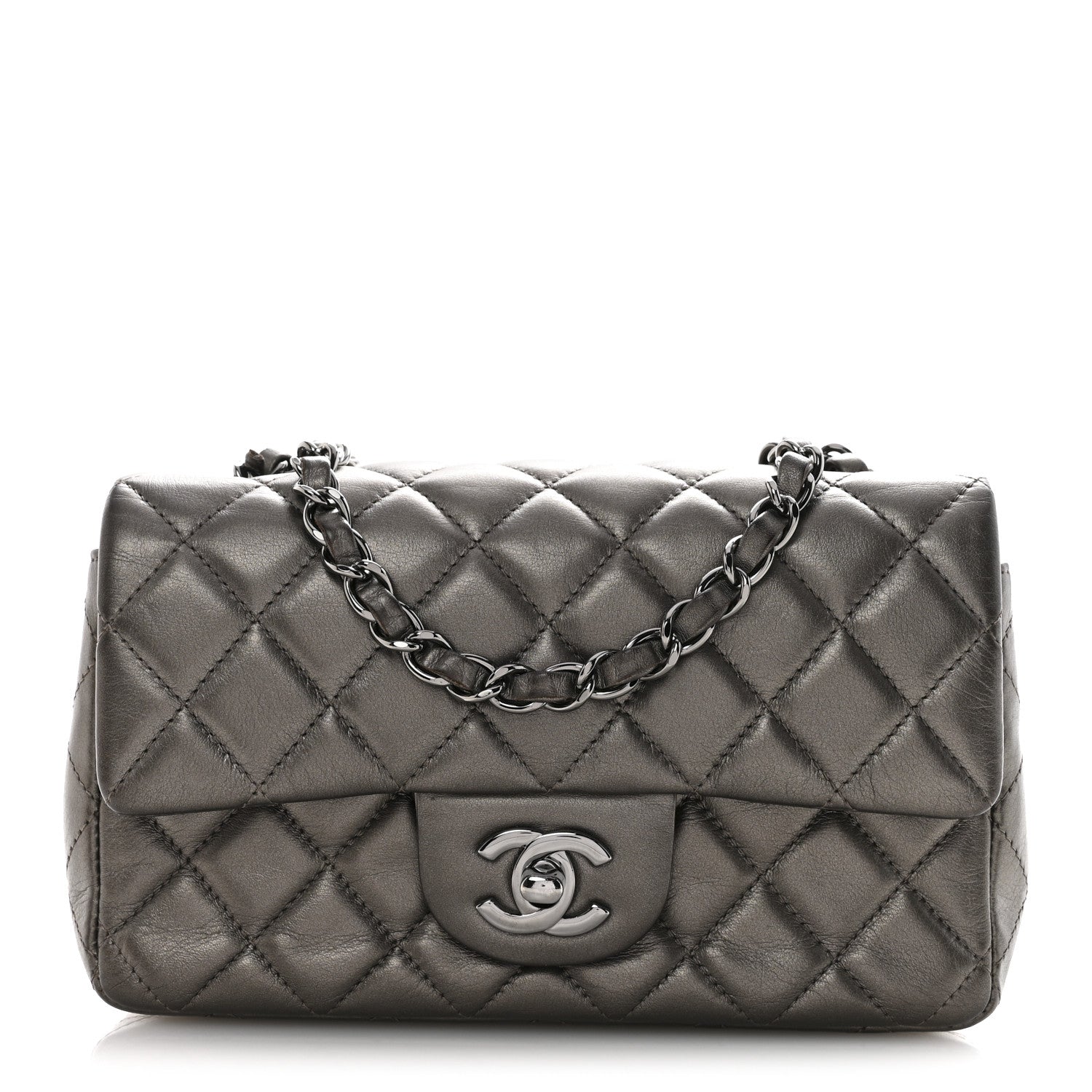 Chanel Metallic Lambskin Quilted Mini Rectangular Flap Ruthenium 1 of 13