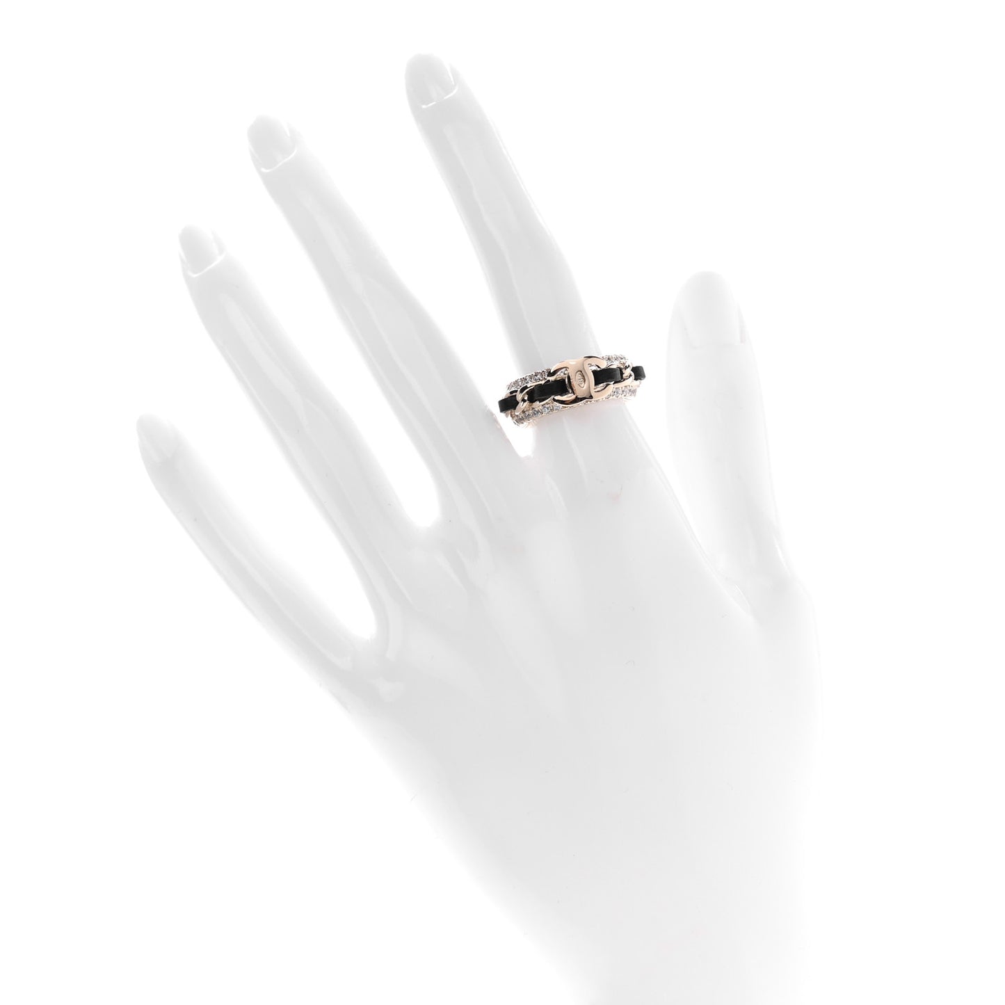 Metal Crystal Lambskin CC Ring 50 Gold Black