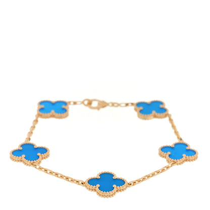 Van Cleef & Arpels 18K Yellow Gold Blue Agate 5 Motifs Vintage Alhambra Bracelet 1 of 3