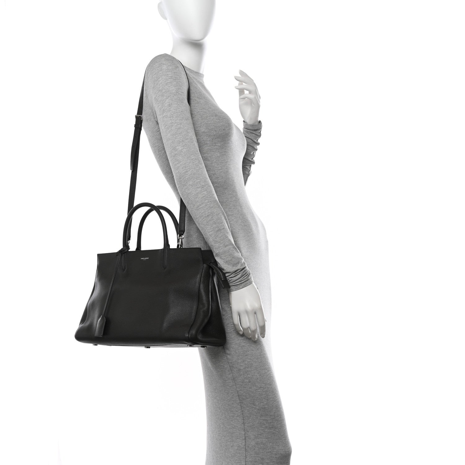 Saint Laurent Grained Calfskin Medium Cabas Rive Gauche Coal 2 of 10