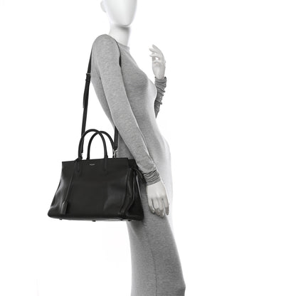 Saint Laurent Grained Calfskin Medium Cabas Rive Gauche Coal 2 of 10