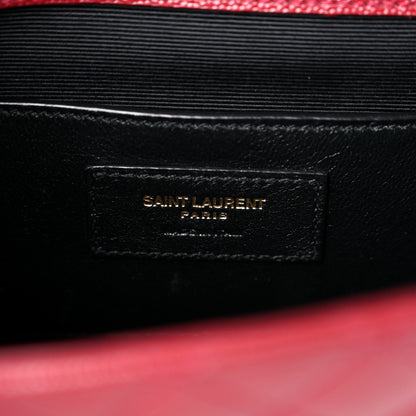 Saint Laurent Grain De Poudre Textured Mixed Matelasse Triquilt Small Monogram Satchel Red 6 of 13