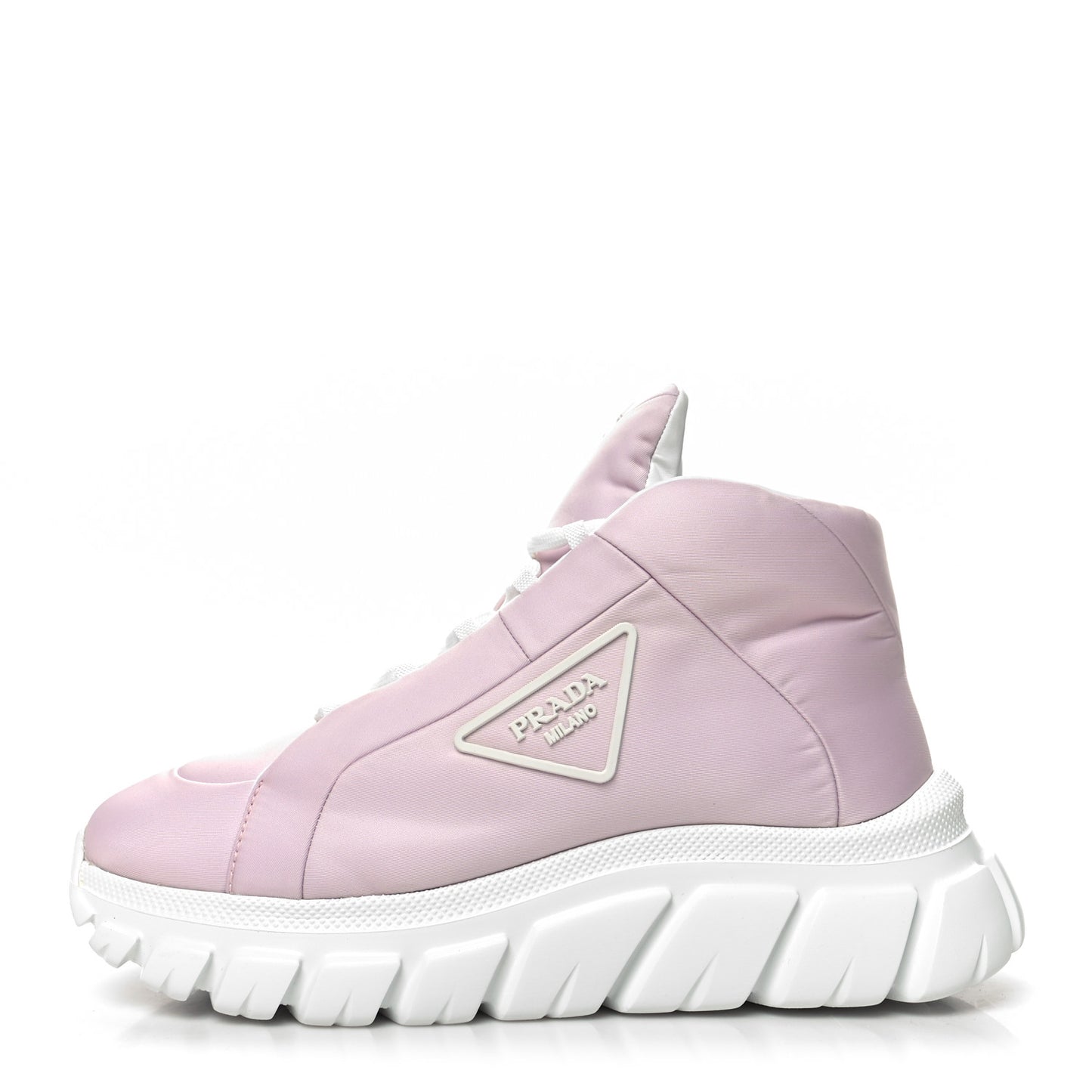 Re-Nylon Gabardine Rubber Triangle Logo Quilted Womens Rush Piuma 50mm Mid Sneakers 36.5 Alabastro