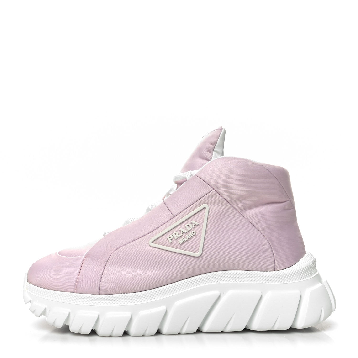 Prada Re-Nylon Gabardine Rubber Triangle Logo Quilted Womens Rush Piuma 50mm Mid Sneakers 36.5 Alabastro 1 of 9