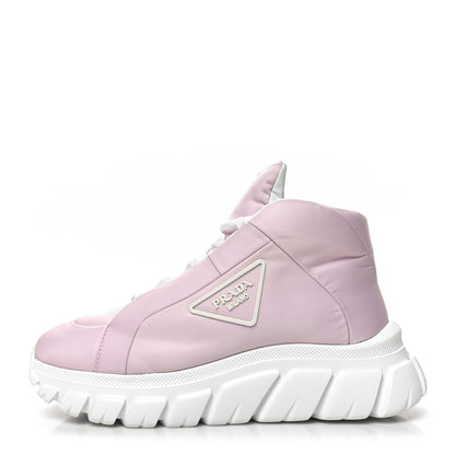 Prada Re-Nylon Gabardine Rubber Triangle Logo Quilted Womens Rush Piuma 50mm Mid Sneakers 36.5 Alabastro 1 of 9