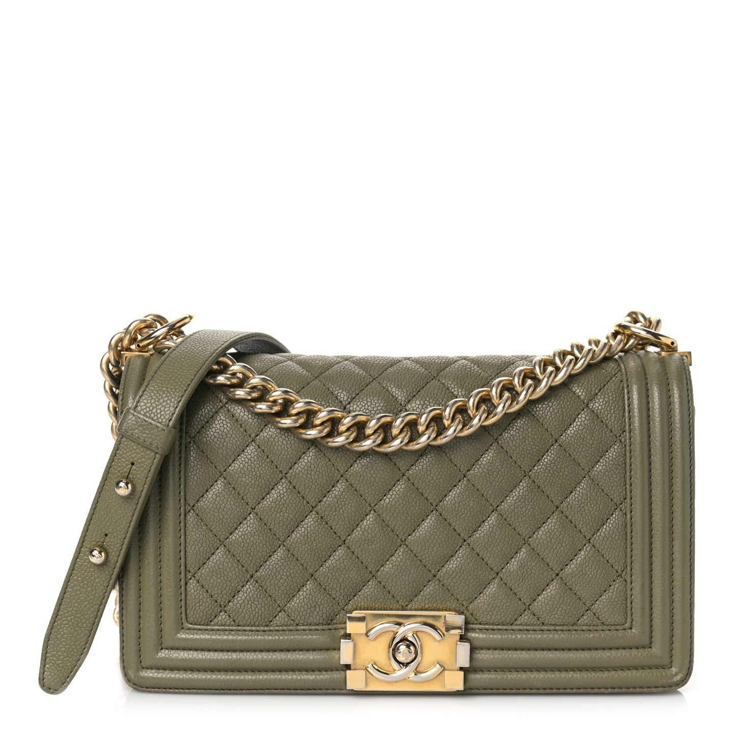 Caviar Quilted Medium Boy Flap Khaki