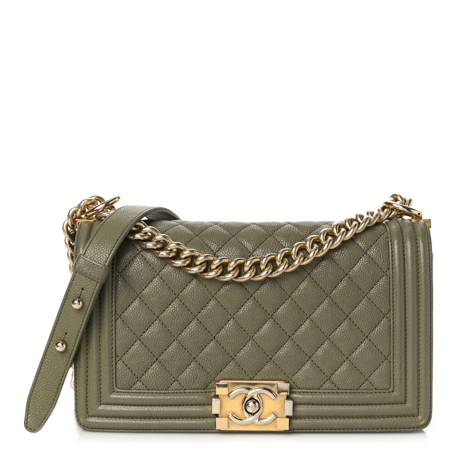 Chanel Caviar Quilted Medium Boy Flap Khaki 1 of 14