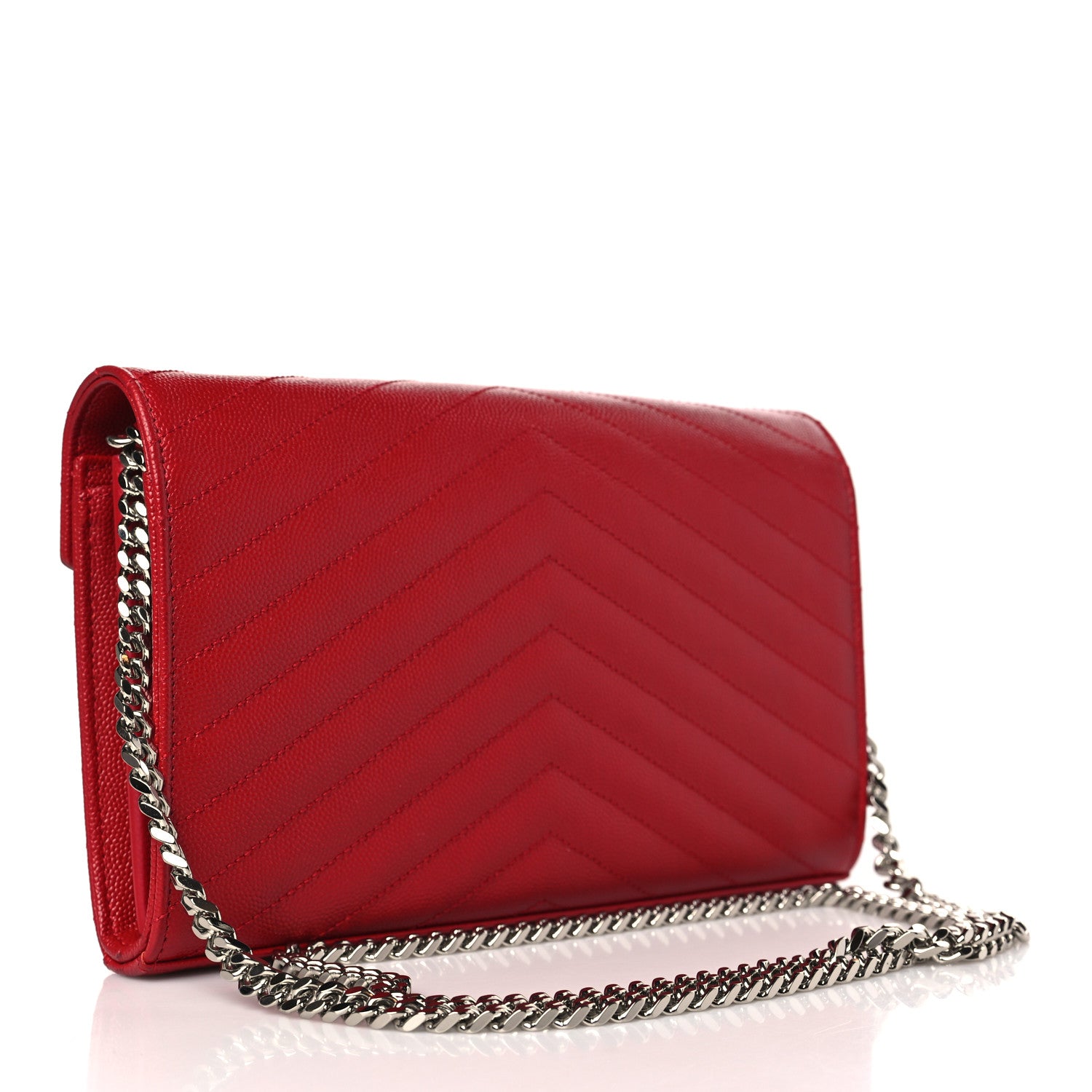 Saint Laurent Grain De Poudre Matelasse Chevron Monogram Chain Wallet Red 3 of 10