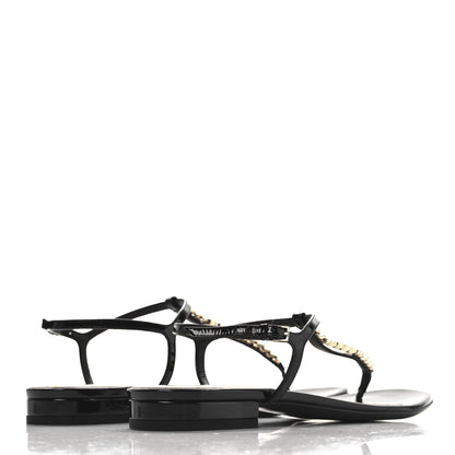 Gucci Vernice Crystal Signoria Thong Sandals 38 Black 5 of 9