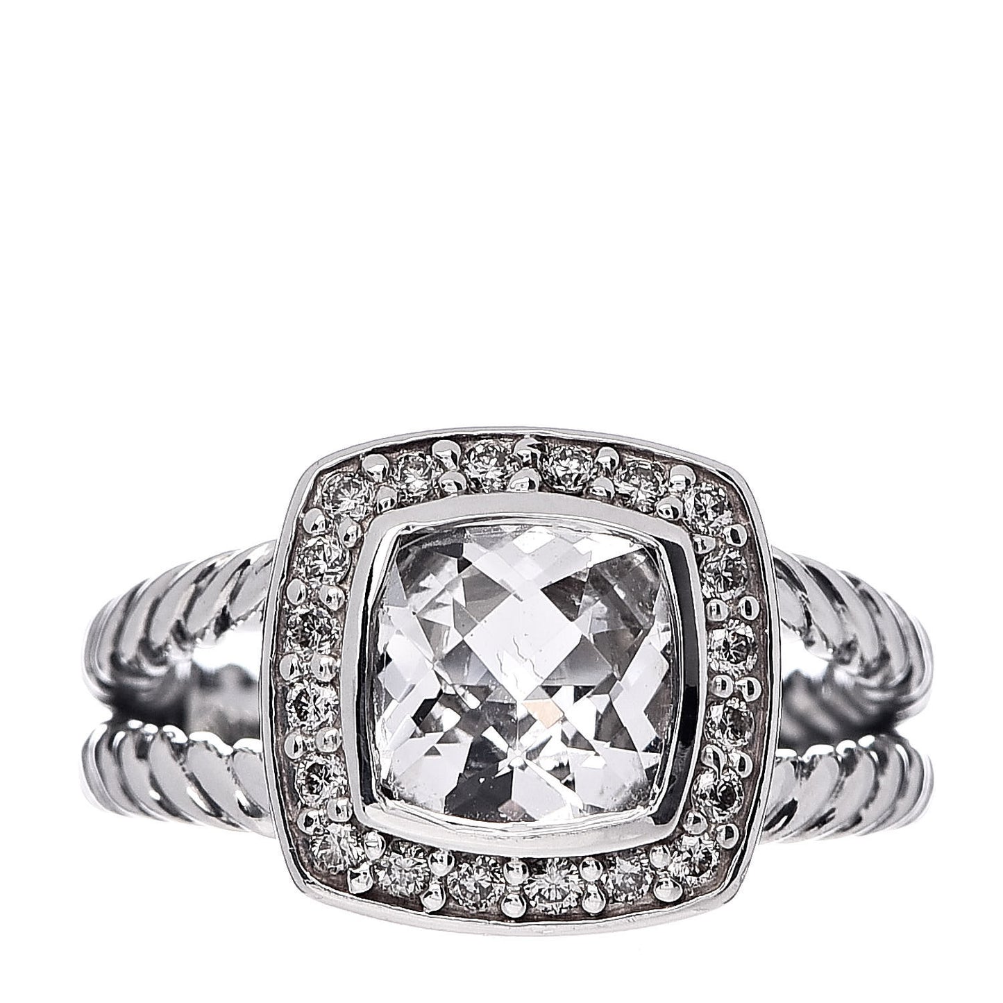 Sterling Silver Diamond White Topaz 7mm Petite Albion Ring 49 5