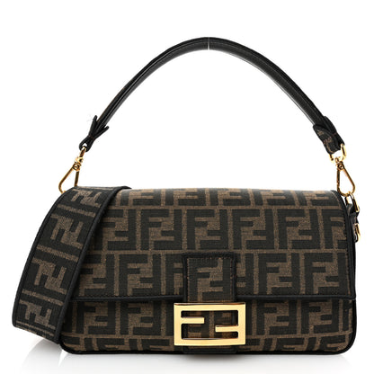 Fendi Fabric Jacquard FF 1974 Medium Baguette Tobacco Moro Black 1 of 11