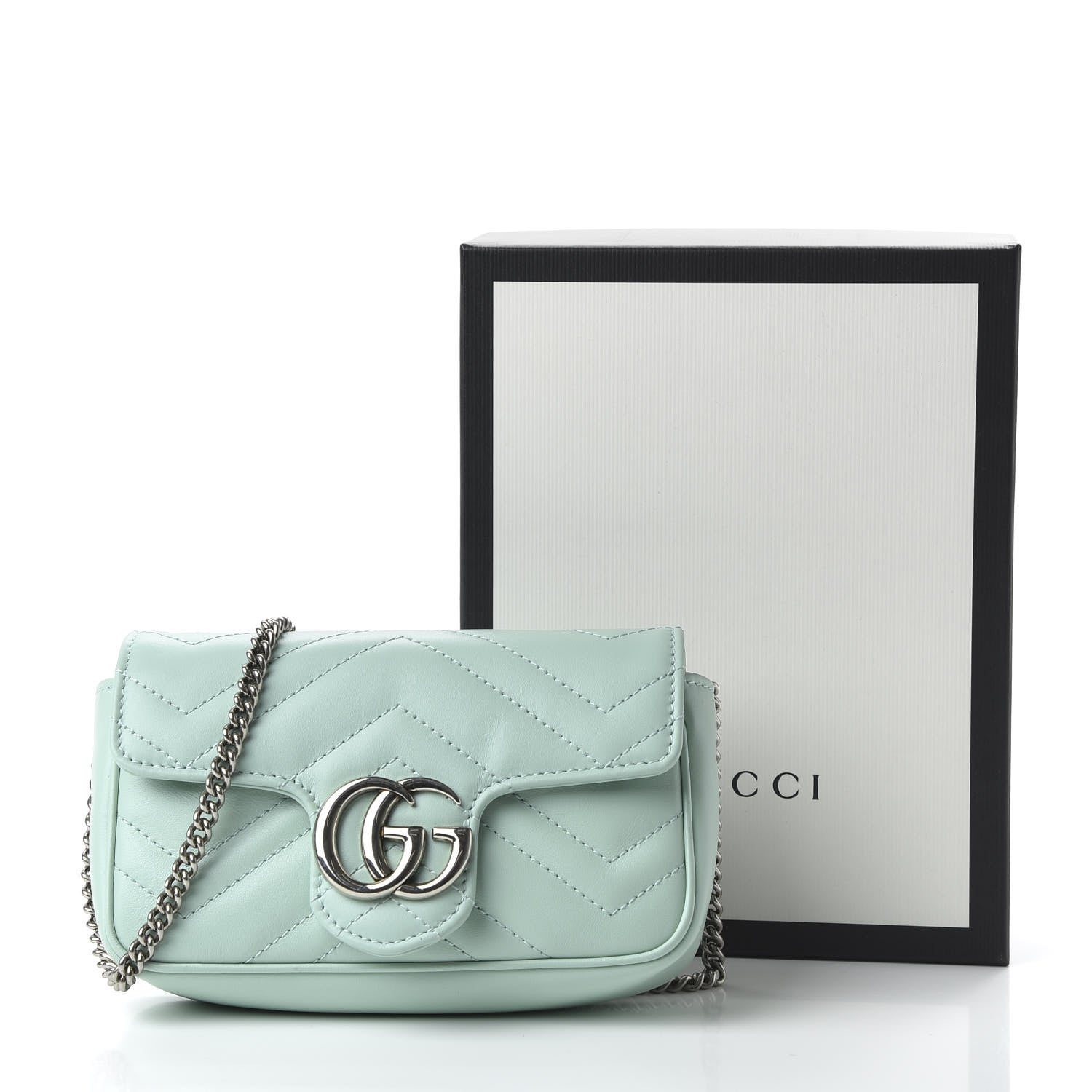 Gucci Calfskin Matelasse Super Mini GG Marmont Shoulder Bag Water Green 10 of 10