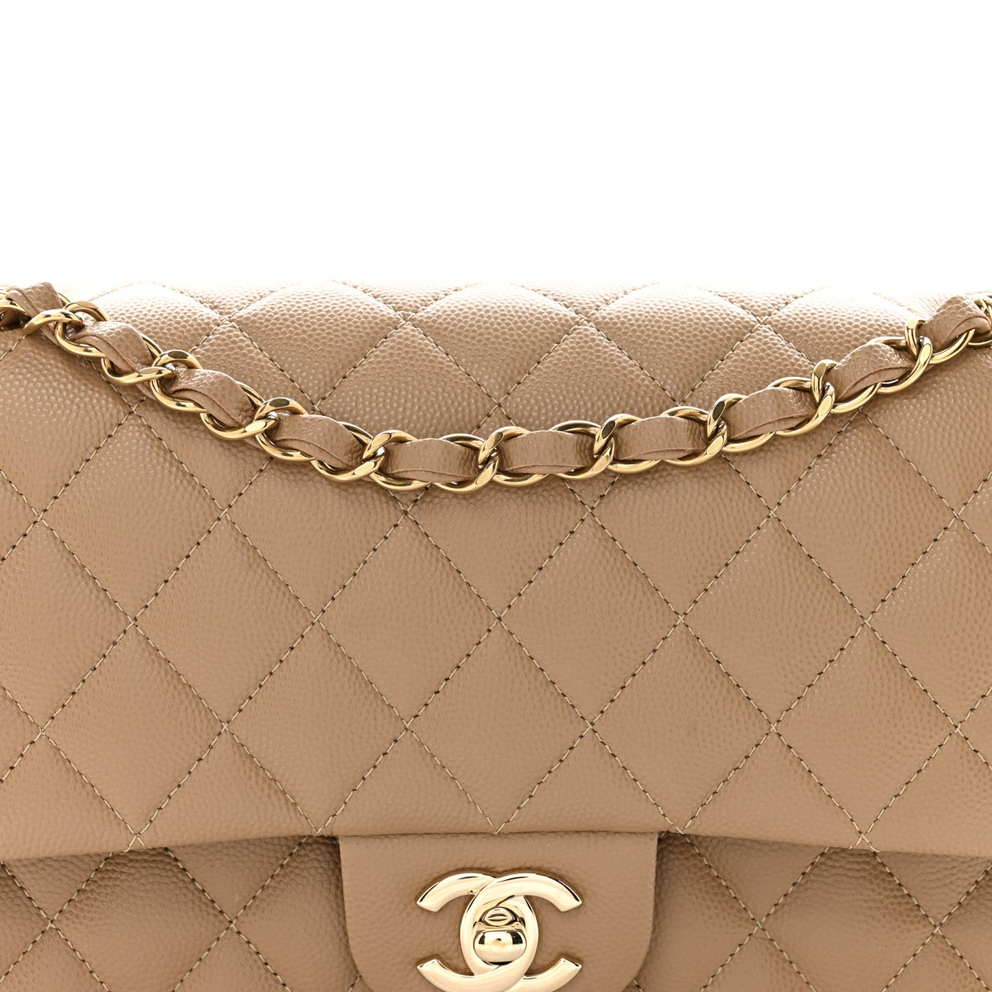 Caviar Quilted Medium Double Flap Dark Beige