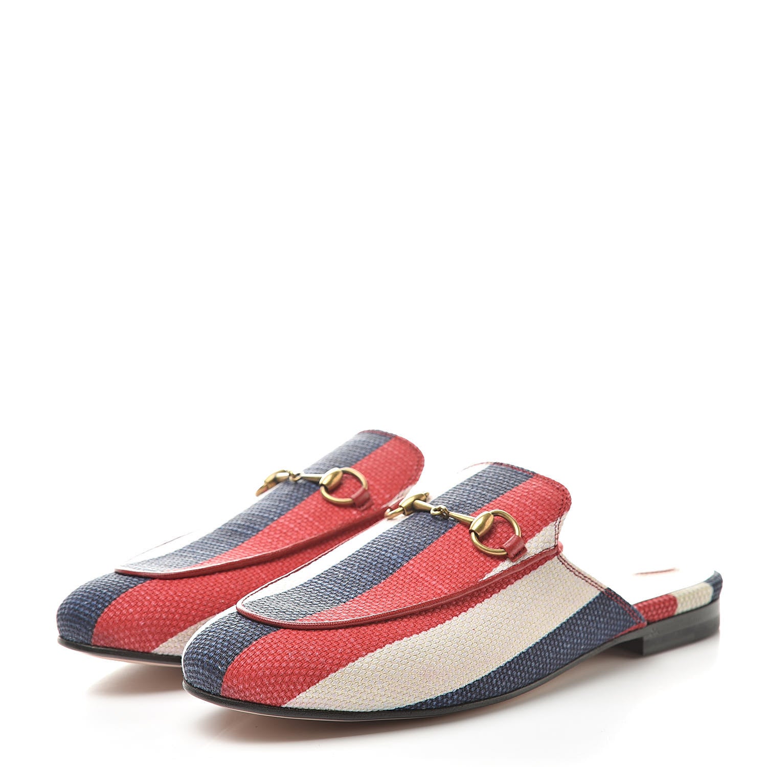 Gucci Canvas Sylvie Stripe Womens Princetown Slippers 38 Mystic White Hibiscus Red Maritime 3 of 8