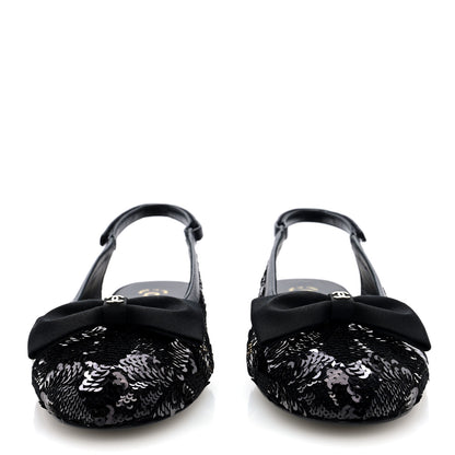 Chanel Sequin Lambskin Bow CC Slingbacks 38.5 Black 3 of 6