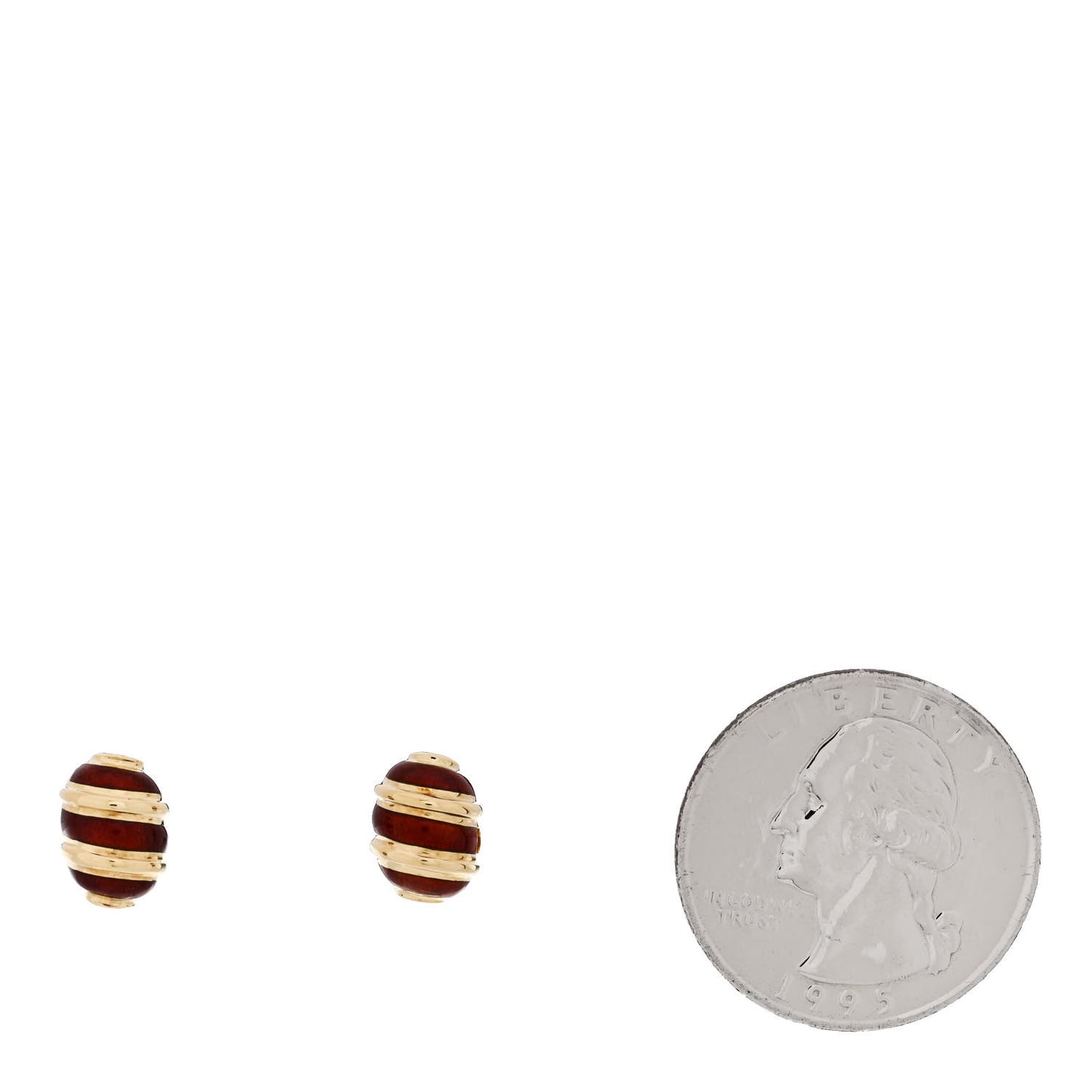 18K Yellow Gold Enamel Schlumberger Stud Earrings Red