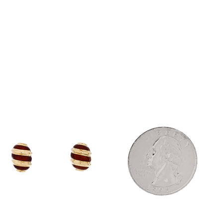 Tiffany 18K Yellow Gold Enamel Schlumberger Stud Earrings Red 2 of 5