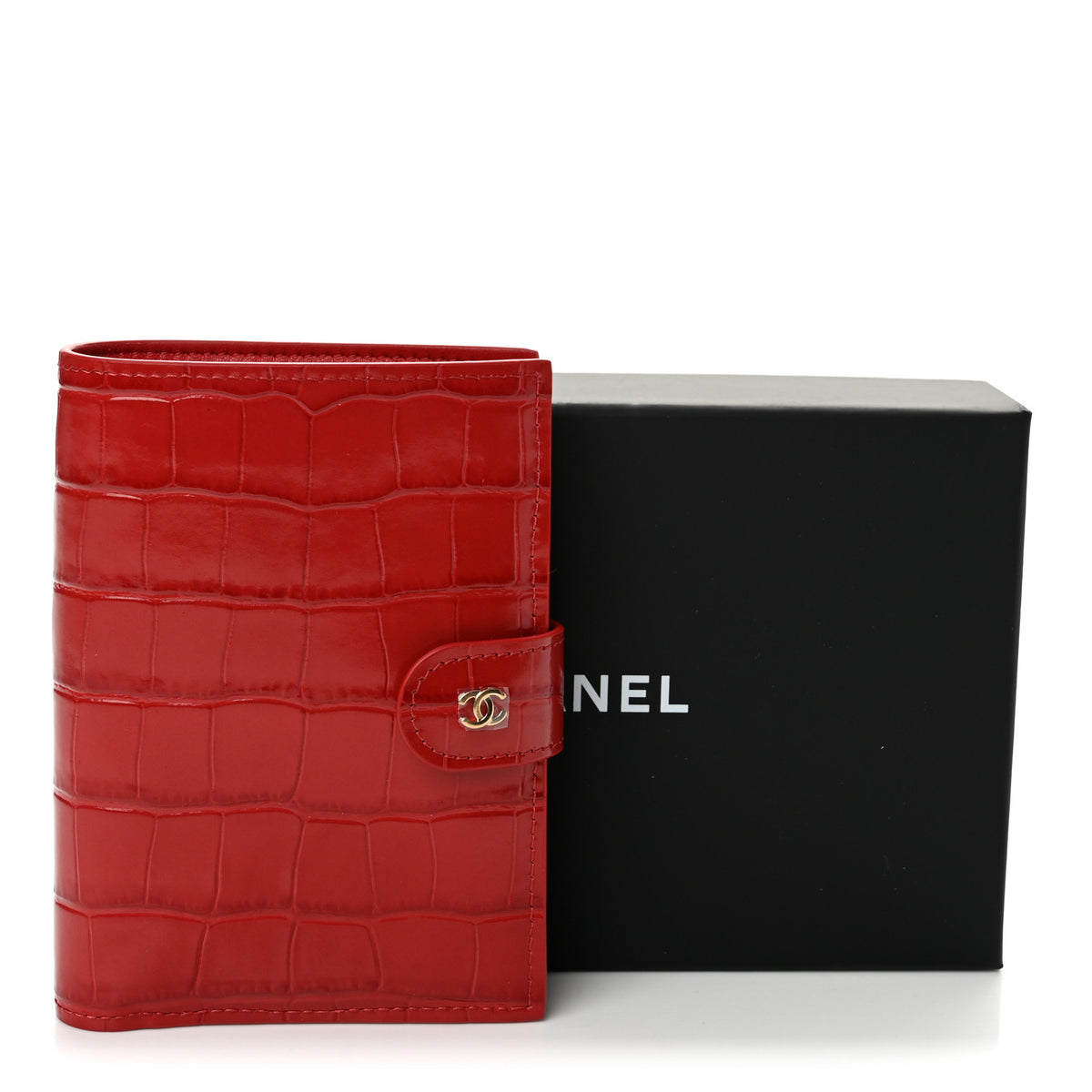 Chanel Calfskin Crocodile Embossed Crococo Passport Holder Dark Red 8 of 8