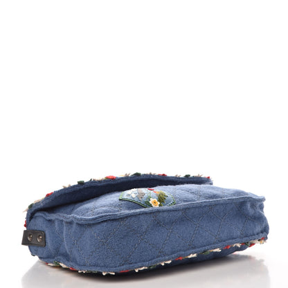Chanel Felt Embroidered Large Crest Austrian Satchel Blue 4 of 9