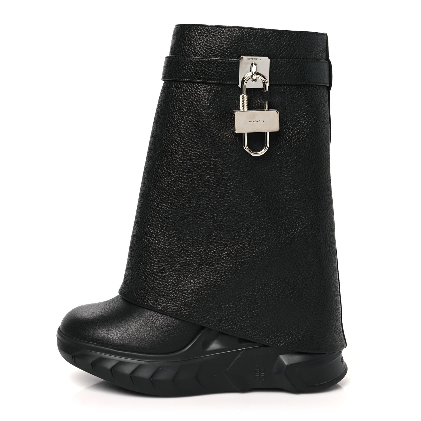 Grained Calfskin Shark Lock Biker Ankle Boots 38 Black