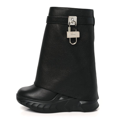 Givenchy Grained Calfskin Shark Lock Biker Ankle Boots 38 Black 1 of 9