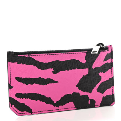Saint Laurent Grain de Poudre Zebra Print 5 Fragments Zip Pouch Card Holder Fuchsia Black 3 of 6