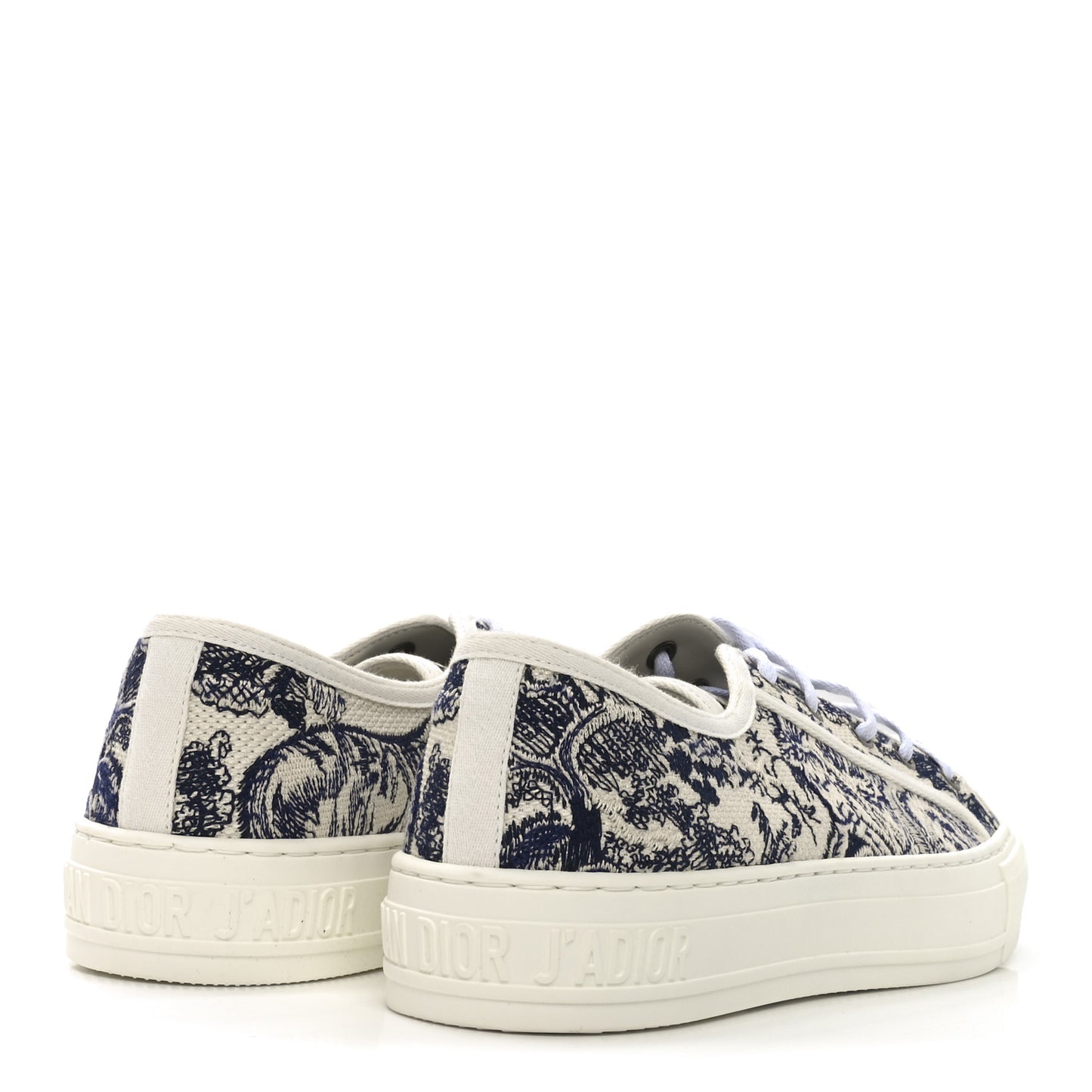 Canvas Toile De Jouy Embroidered Womens Walk'N'Dior Low Top Sneakers 38.5 Off-White Blue