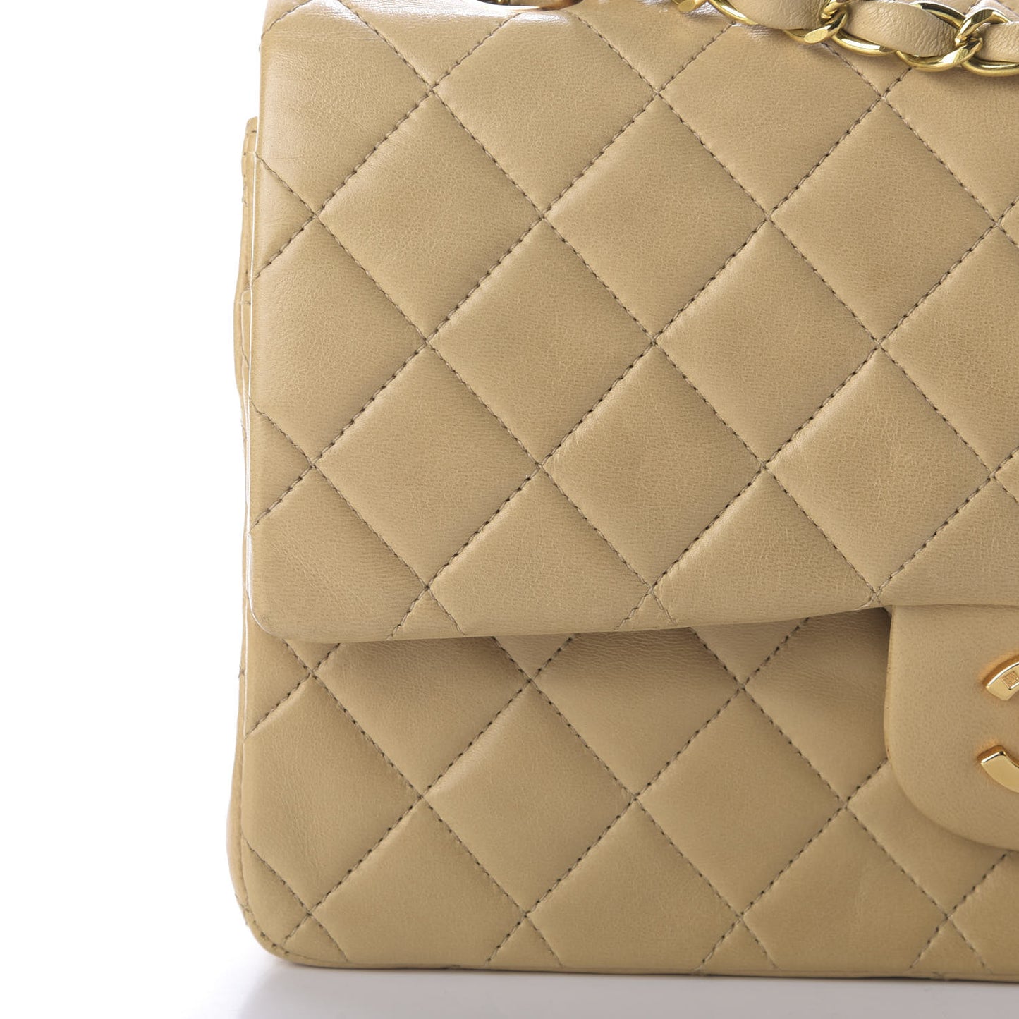 Lambskin Quilted Medium Double Flap Beige