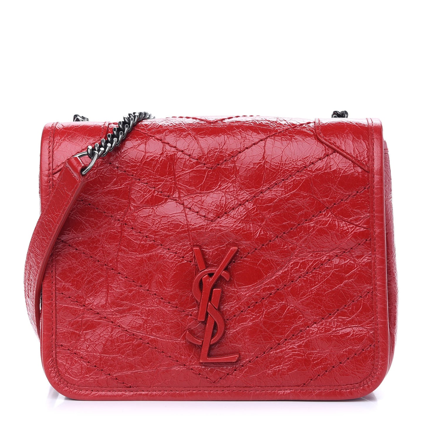 Crinkled Calfskin Matelasse Monogram Niki Chain Wallet Rouge Eros