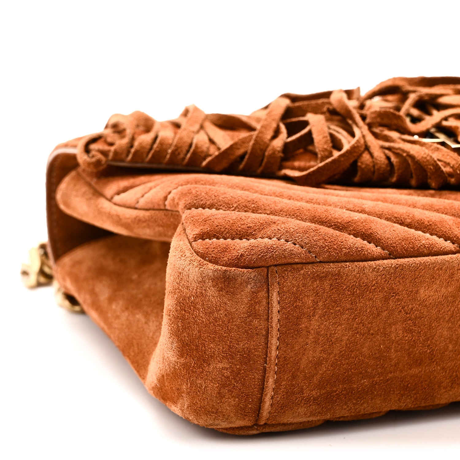 Saint Laurent Suede Matelasse Chevron Fringe Monogram Medium College Bag Cinnamon 9 of 11