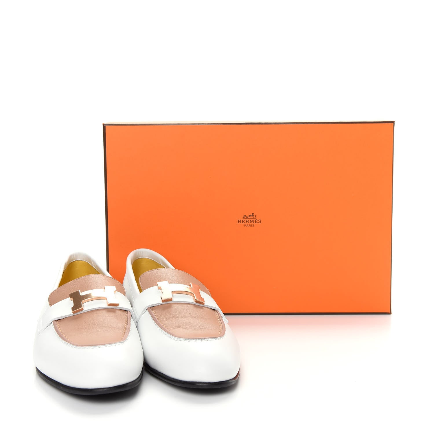Hermes Calfskin Womens Paris Loafers 37.5 White Bois De Santal 11 of 11