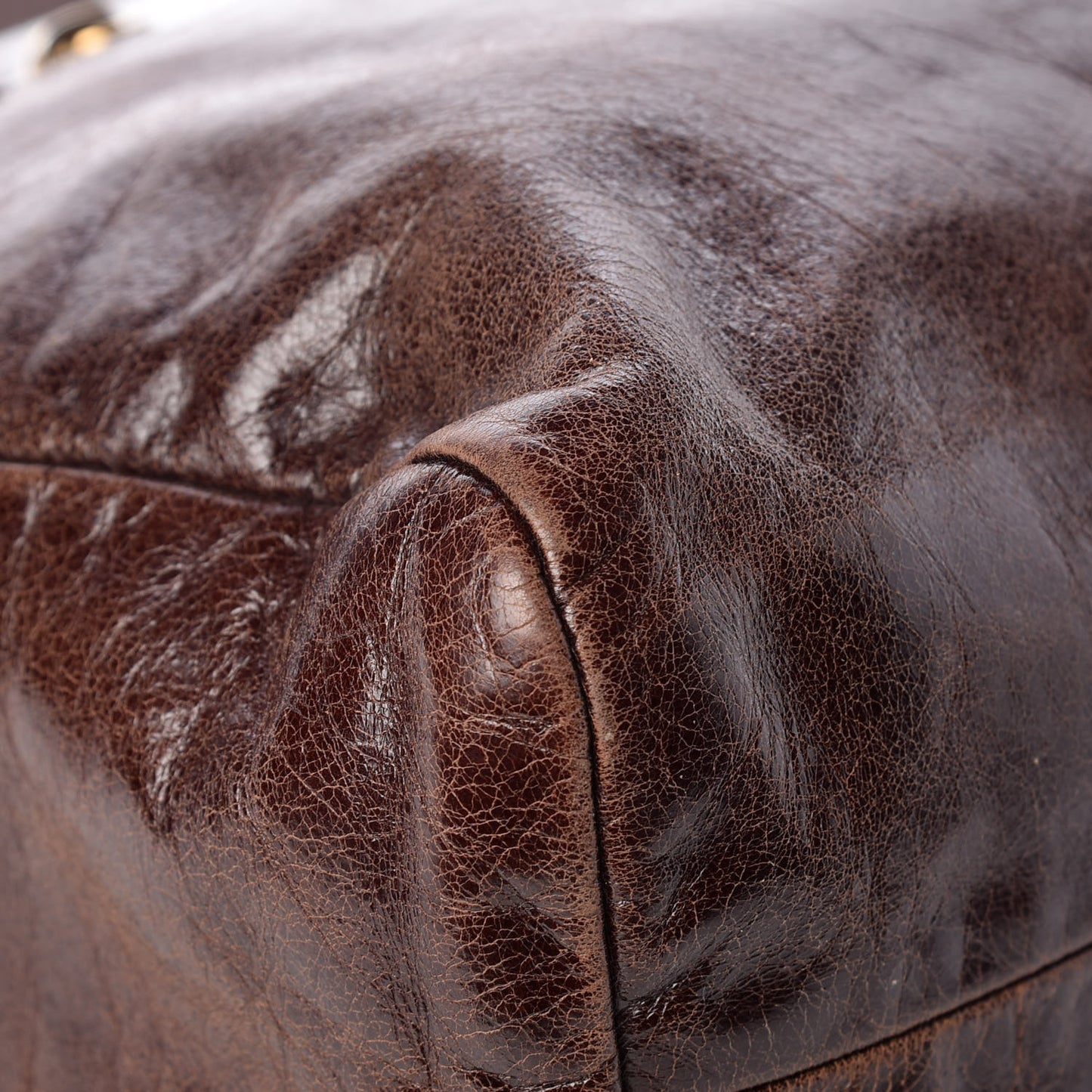 Vitello Shine Shopping Satchel Brown