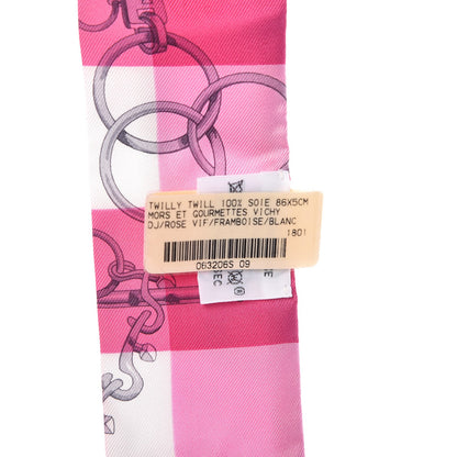 Hermes Silk Mors Et Gourmettes Vichy Twilly Rose Vif Framboise White 3 of 5