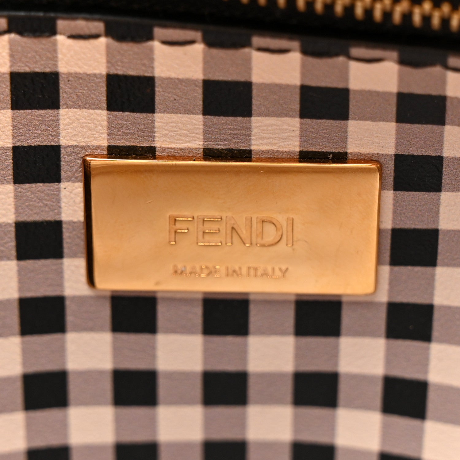 Fendi Nappa Vitello Century Gingham Embossed Mini Peekaboo Iconic Satchel Brandy White Black 7 of 18