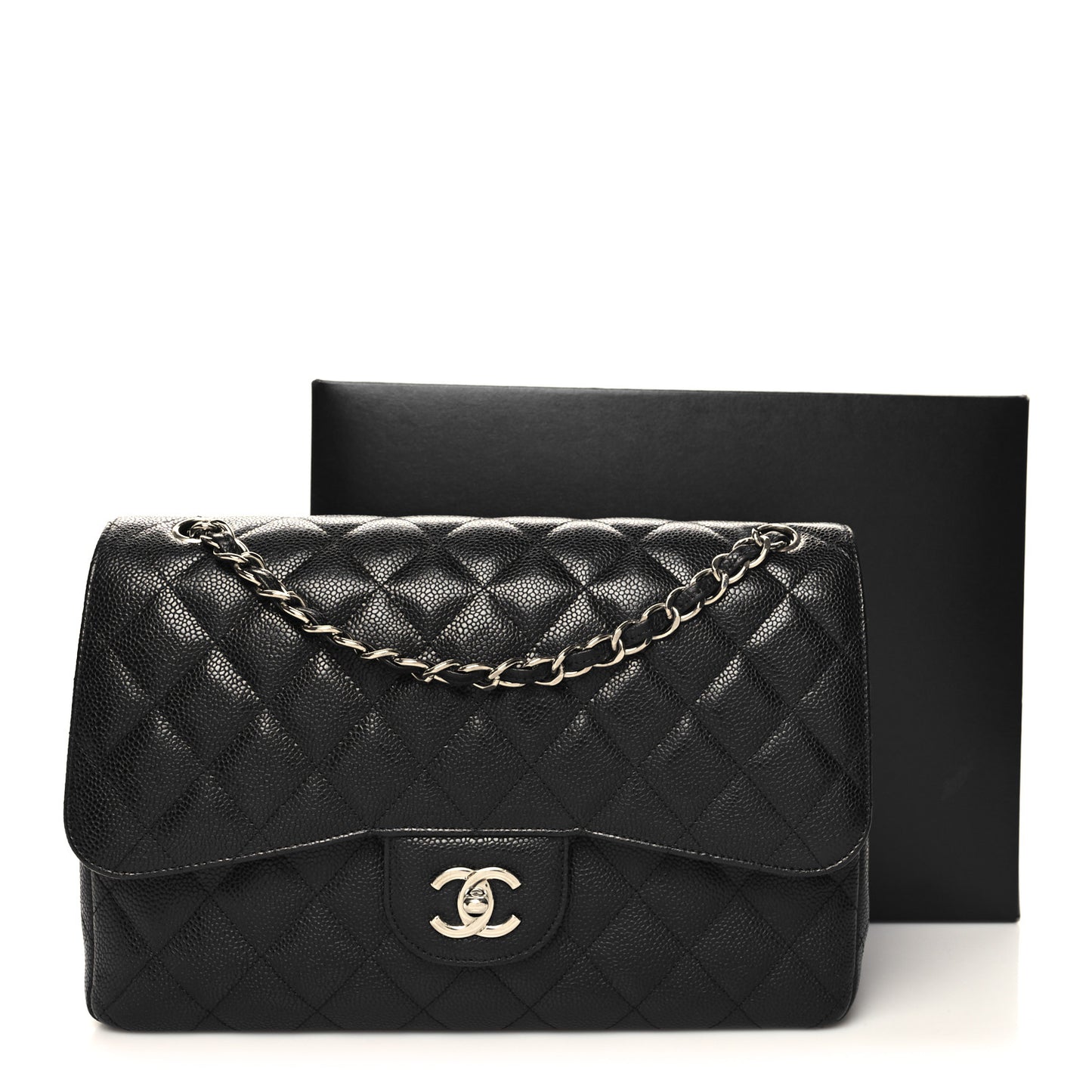 Caviar Quilted Jumbo Double Flap Black