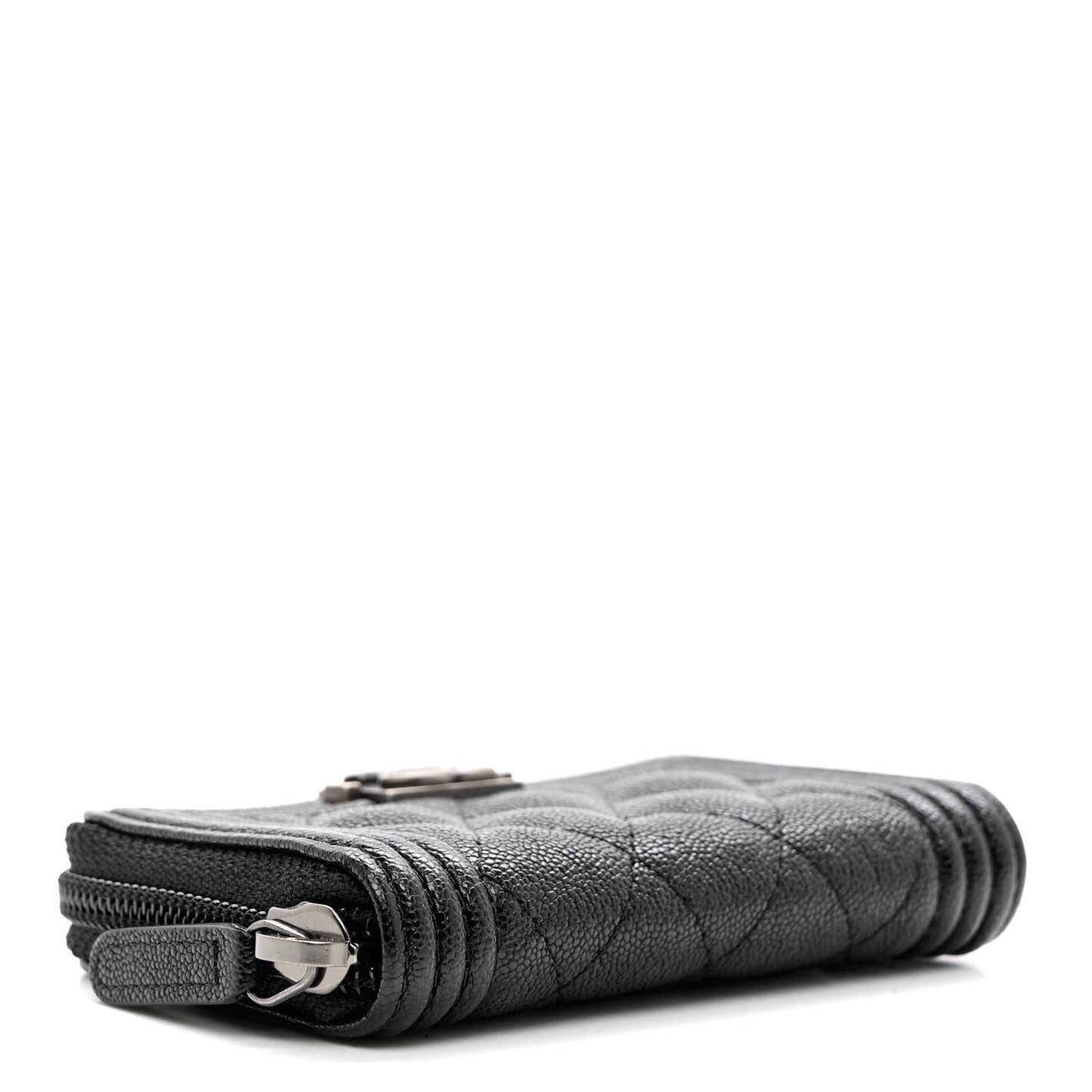 Caviar Quilted Boy Zip Around Coin Purse Wallet Black