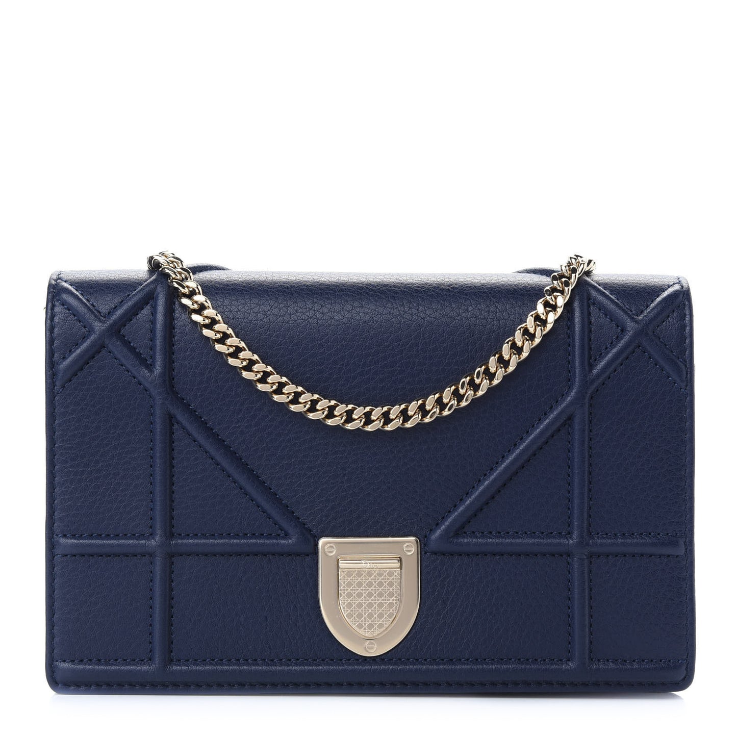 Grained Calfskin Diorama Wallet on Chain Pouch Blue