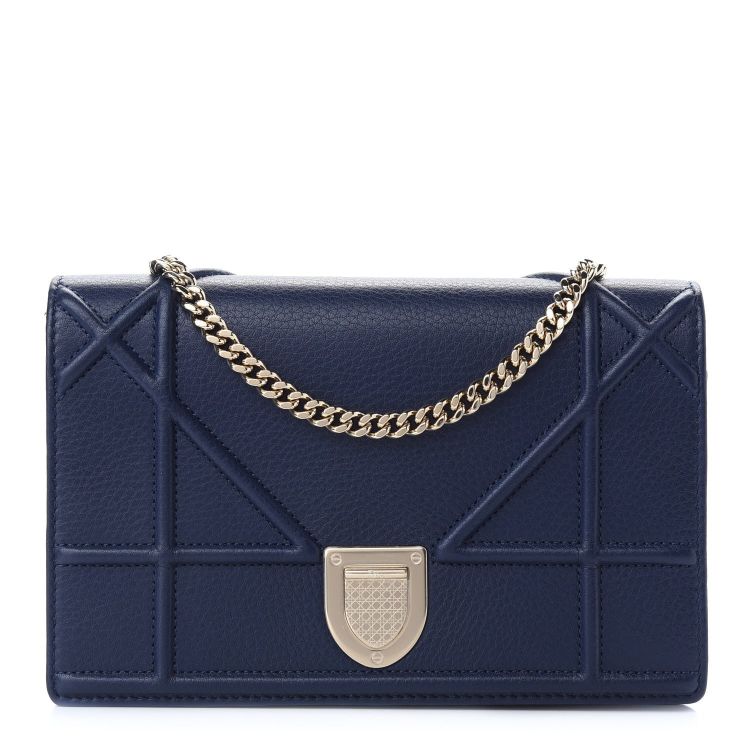 Christian Dior Grained Calfskin Diorama Wallet on Chain Pouch Blue 1 of 9