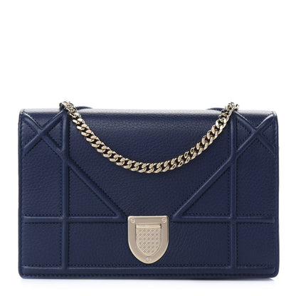 Christian Dior Grained Calfskin Diorama Wallet on Chain Pouch Blue 1 of 9