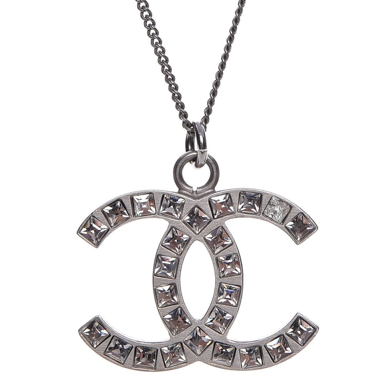 Chanel Baguette Crystal CC Necklace Silver 4 of 5