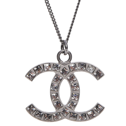 Chanel Baguette Crystal CC Necklace Silver 4 of 5