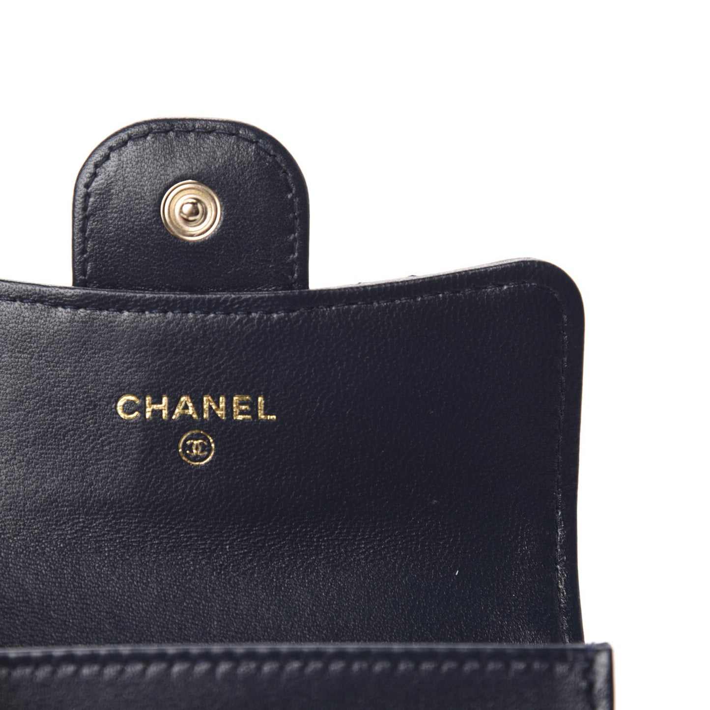 Lambskin Quilted Flap Card Holder Wallet Navy