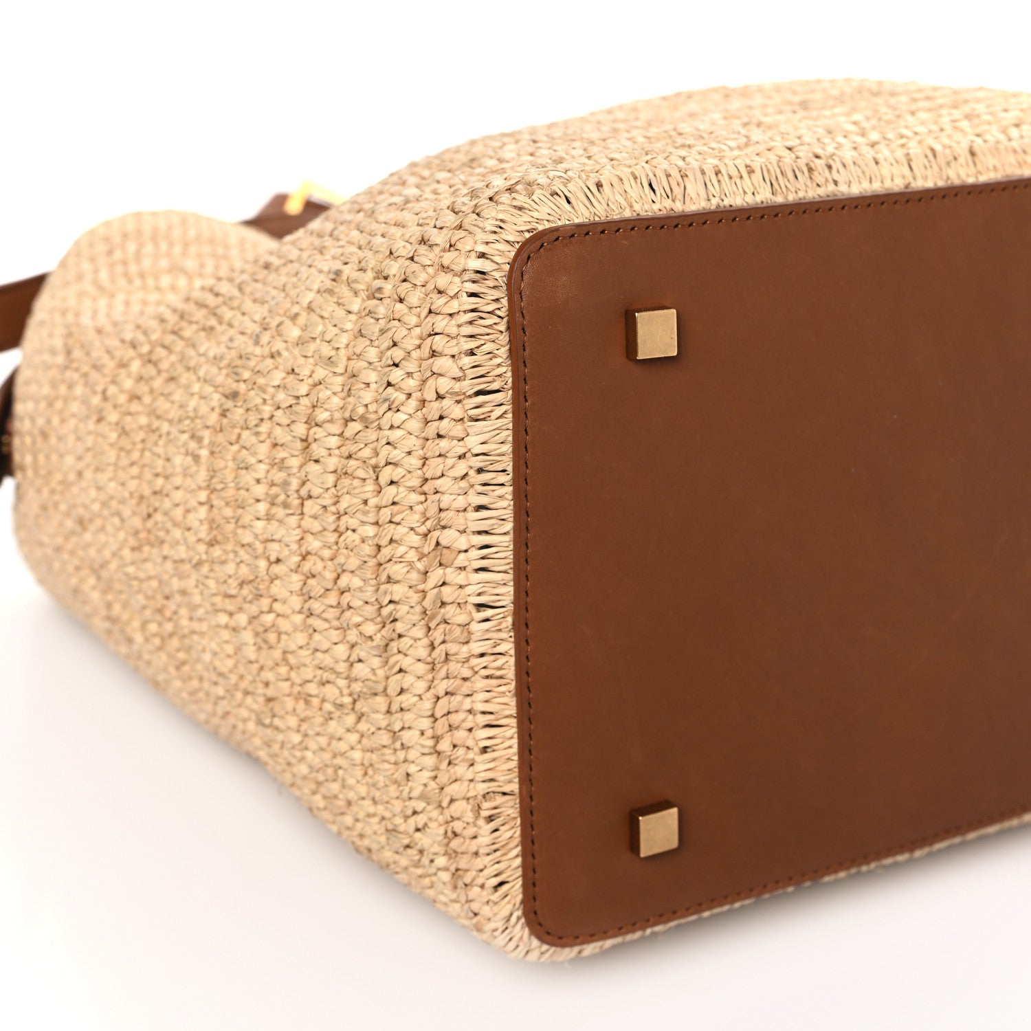 Saint Laurent Raffia Vegetable Tanned Calfskin Le 37 Bucket Bag Natural Brick 8 of 9