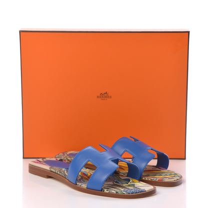 Hermes Calfskin Oran Sandals 37 Bleu Zanzibar 8 of 8