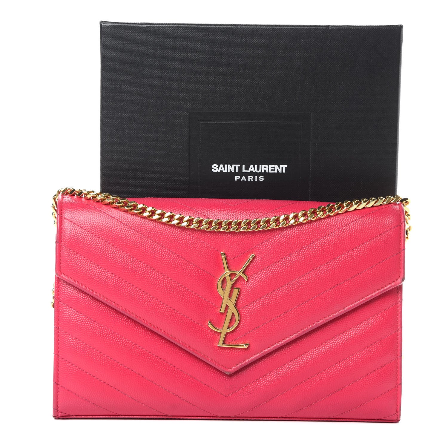 Saint Laurent Grain De Poudre Matelasse Chevron Monogram Chain Wallet Bubblegum 19 of 19