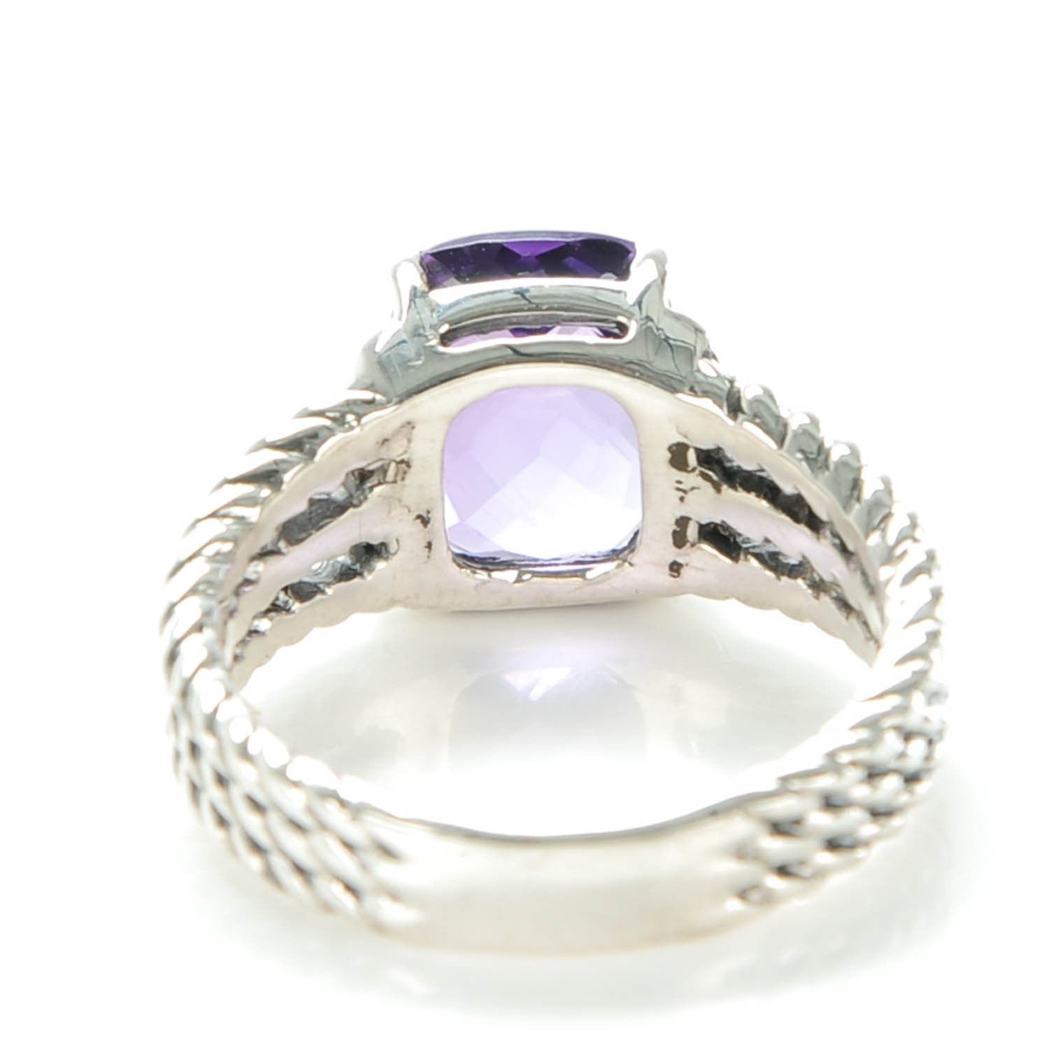 David Yurman Sterling Silver Diamond Amethyst 10mm Petite Wheaton Ring 54 7 3 of 5