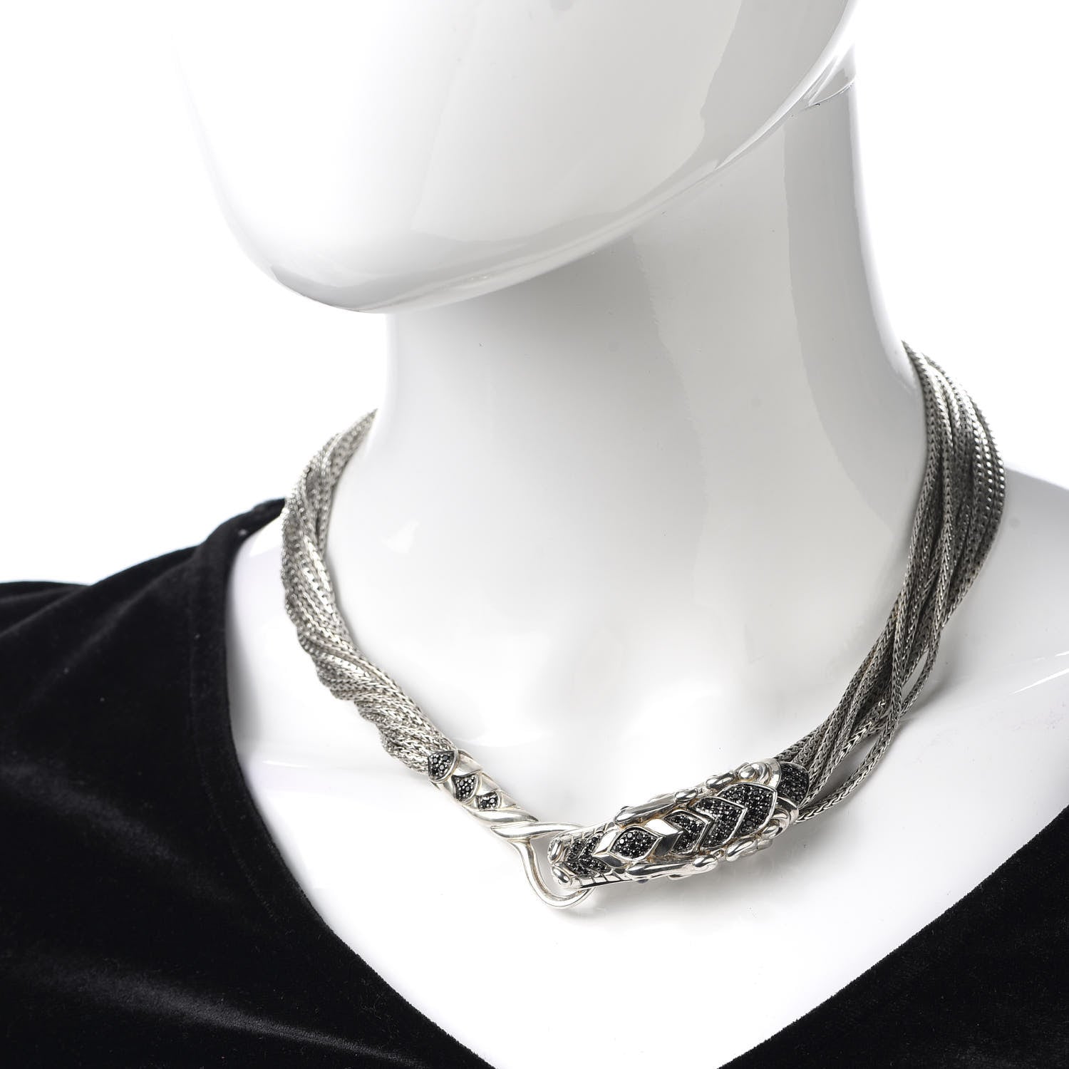 John Hardy Sterling Silver Black Spinel Sapphire Naga Dragon Multi Chain Necklace 2 of 5