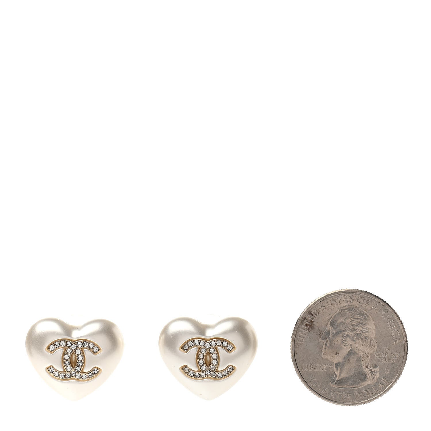 Chanel Pearl Crystal CC Heart Earrings Gold 2 of 4