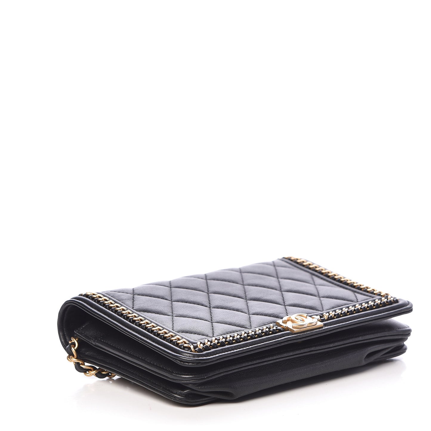 Calfskin Quilted Chain Around Boy Wallet On Chain WOC Black